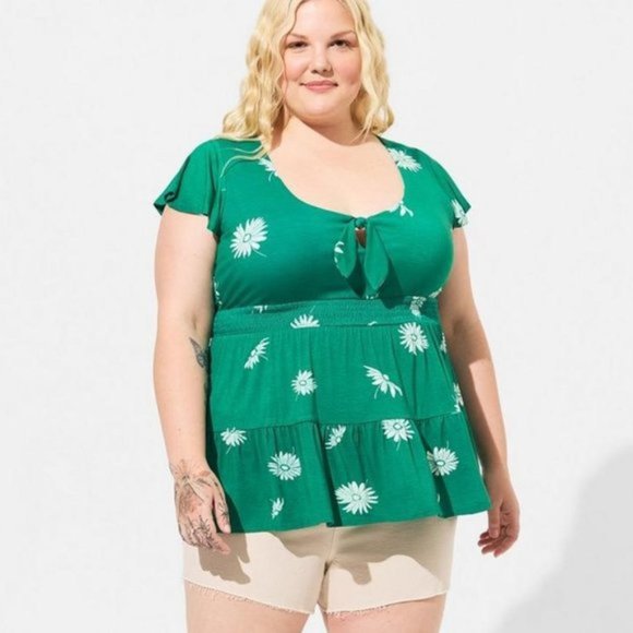Torrid - Super Soft Tie Front Keyhole Babydoll Top in "Green Jacket" - Picture 10 of 12